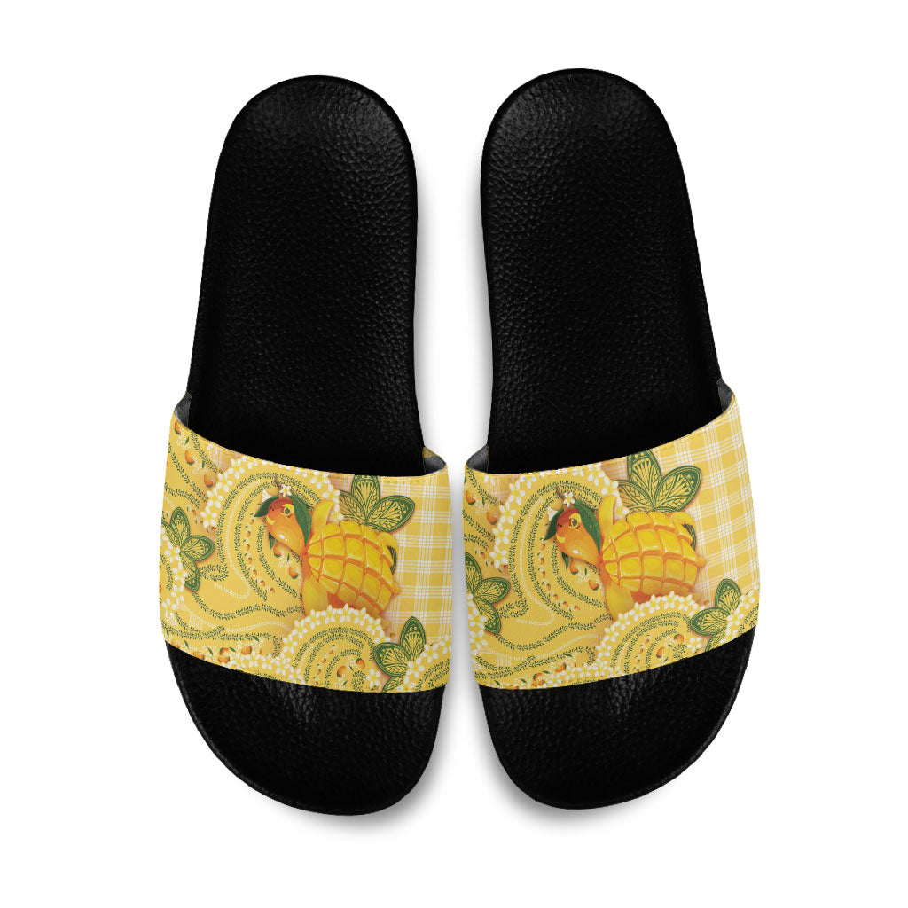 Hawaii Palaka Slide Sandals Cute Ripe Mango Turtle On The Waves DT05 Yellow - Polynesian Pride