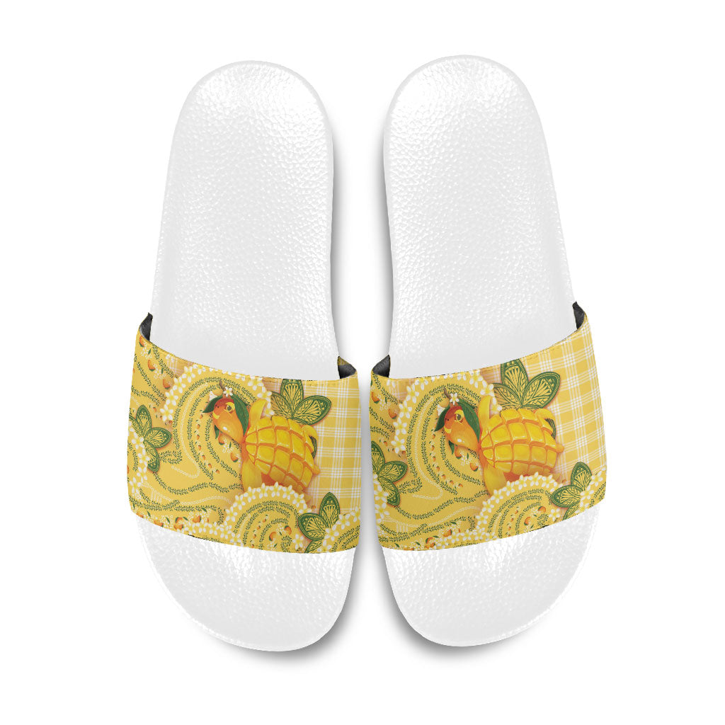 Hawaii Palaka Slide Sandals Cute Ripe Mango Turtle On The Waves DT05 Yellow - Polynesian Pride
