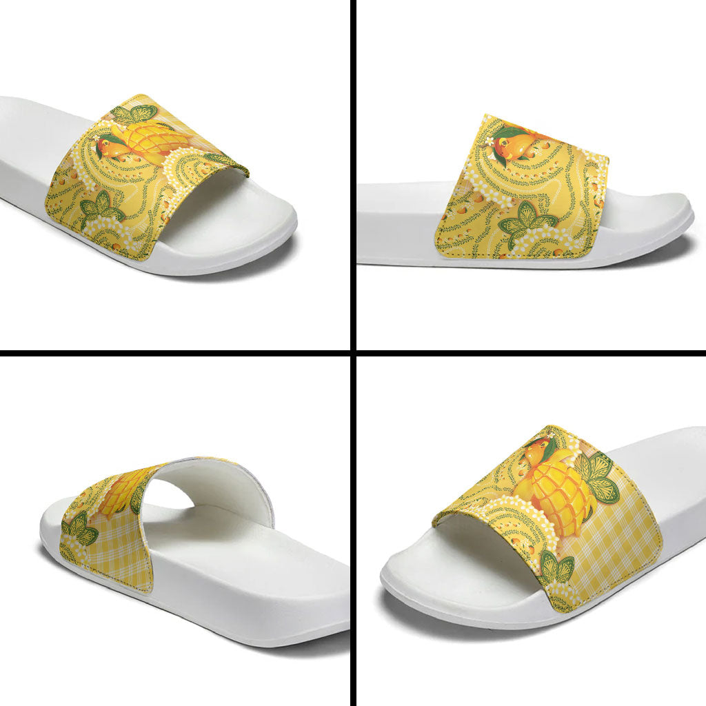 Hawaii Palaka Slide Sandals Cute Ripe Mango Turtle On The Waves DT05 - Polynesian Pride