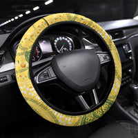 Hawaii Palaka Steering Wheel Cover Cute Ripe Mango Turtle On The Waves DT05 Universal Fit Yellow - Polynesian Pride