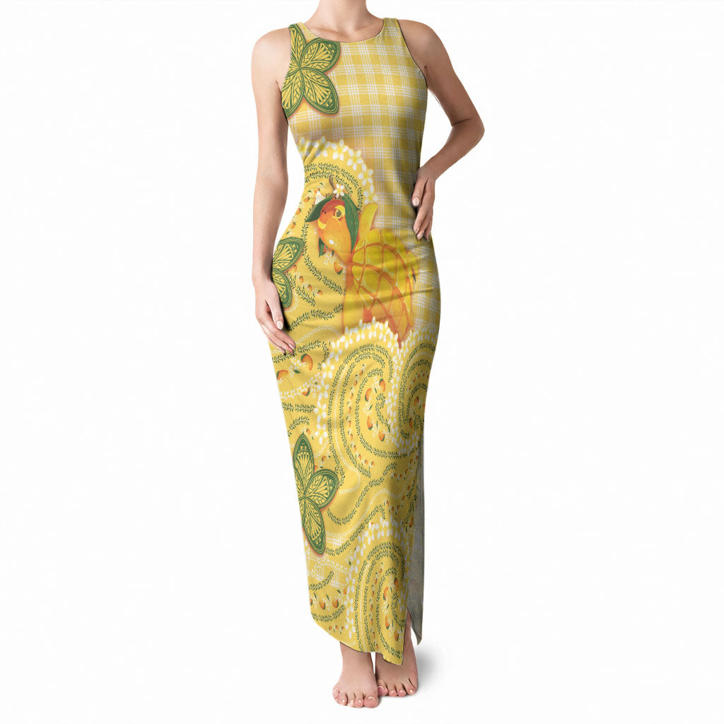 Hawaii Palaka Tank Maxi Dress Cute Ripe Mango Turtle On The Waves DT05 Women Yellow - Polynesian Pride