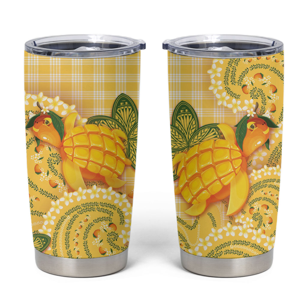 Hawaii Palaka Tumbler Cup Cute Ripe Mango Turtle On The Waves DT05 Yellow - Polynesian Pride