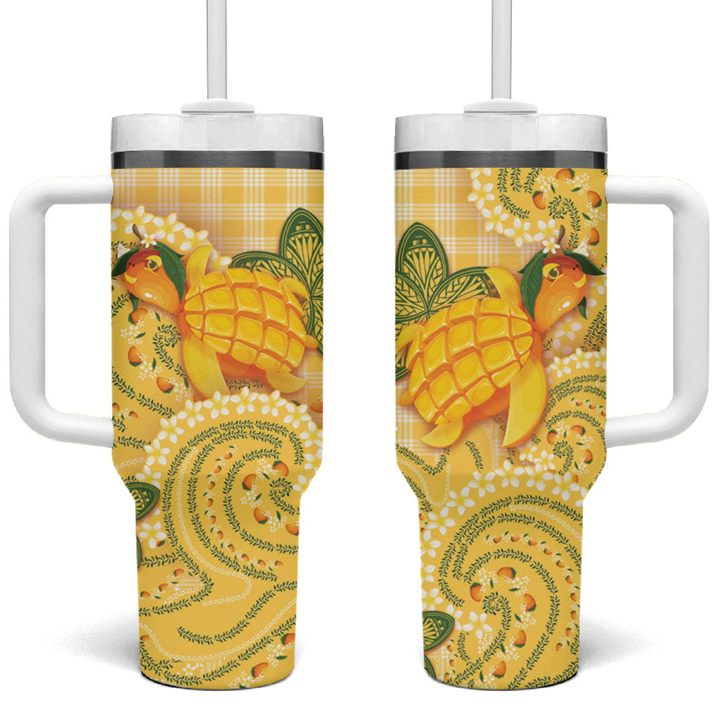 Hawaii Palaka Tumbler With Handle Cute Ripe Mango Turtle On The Waves DT05 One Size: 40 oz Yellow - Polynesian Pride