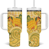 Hawaii Palaka Tumbler With Handle Cute Ripe Mango Turtle On The Waves DT05 One Size: 40 oz Yellow - Polynesian Pride