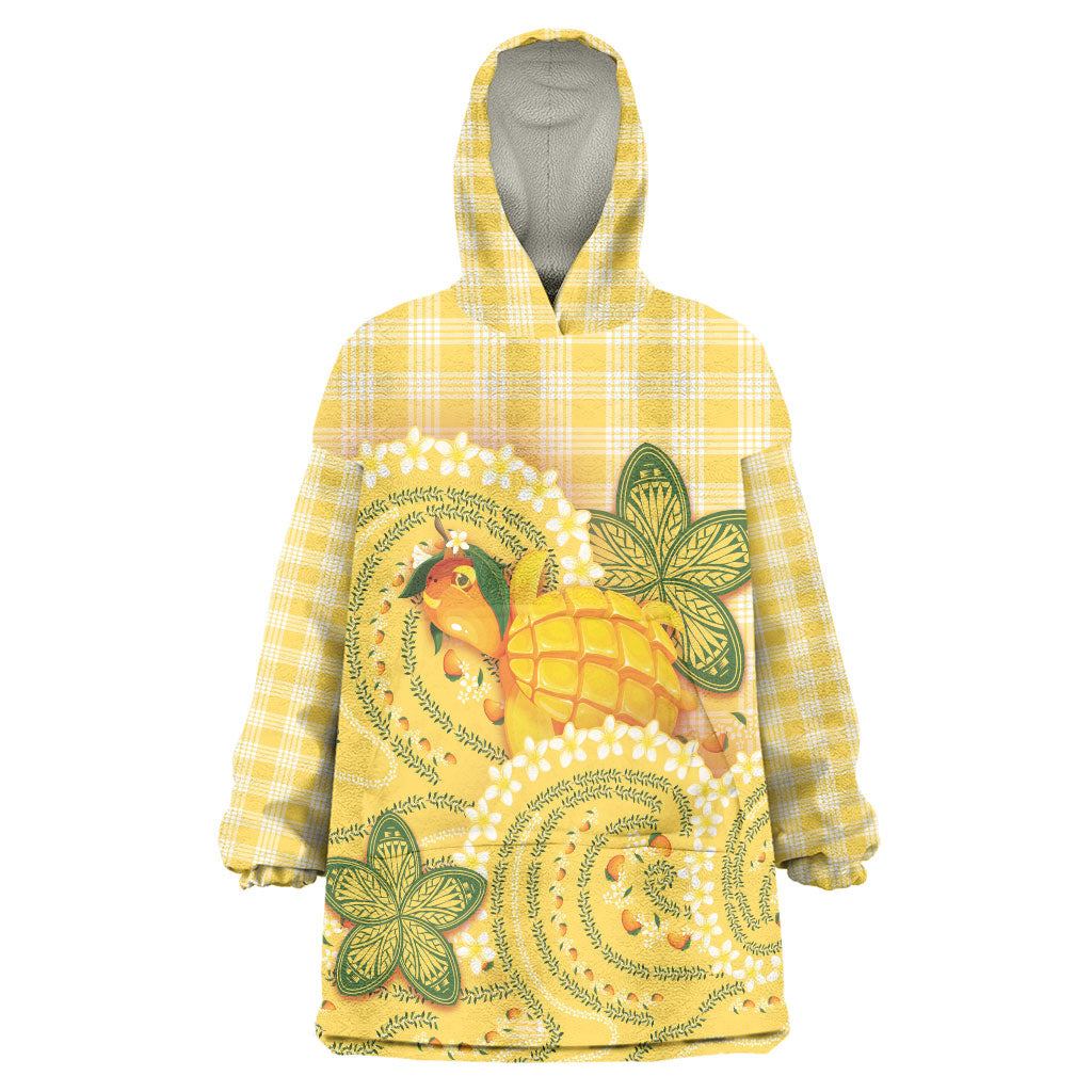 Hawaii Palaka Wearable Blanket Hoodie Cute Ripe Mango Turtle On The Waves DT05 One Size Yellow - Polynesian Pride
