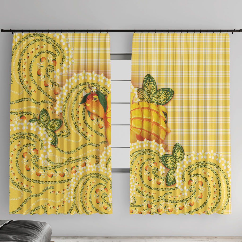 Hawaii Palaka Window Curtain Cute Ripe Mango Turtle On The Waves DT05 With Hooks Yellow - Polynesian Pride
