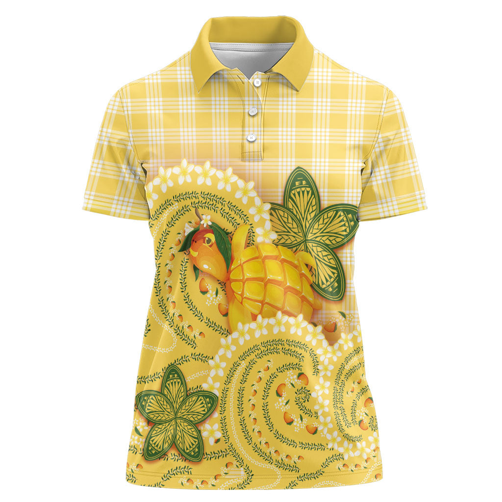Hawaii Palaka Women Polo Shirt Cute Ripe Mango Turtle On The Waves DT05 Female Yellow - Polynesian Pride