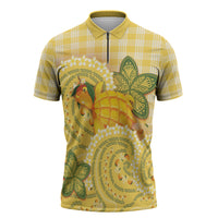 Hawaii Palaka Zipper Polo Shirt Cute Ripe Mango Turtle On The Waves DT05 Yellow - Polynesian Pride