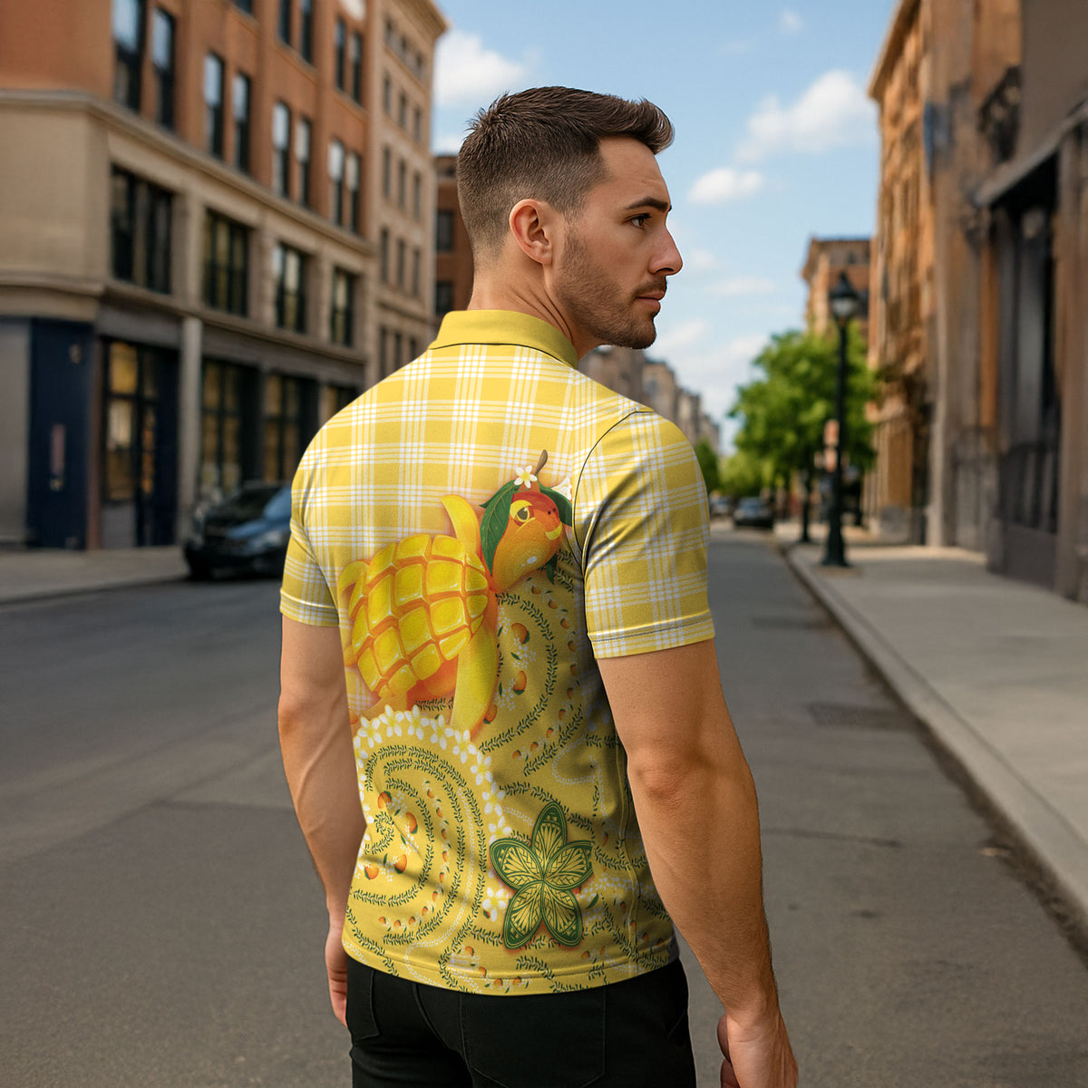 Hawaii Palaka Zipper Polo Shirt Cute Ripe Mango Turtle On The Waves DT05 - Polynesian Pride