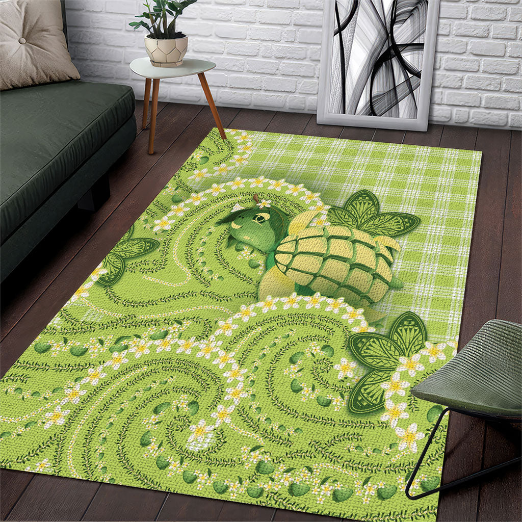 Hawaii Palaka Area Rug Cute Green Mango Turtle On The Waves DT05 Green - Polynesian Pride