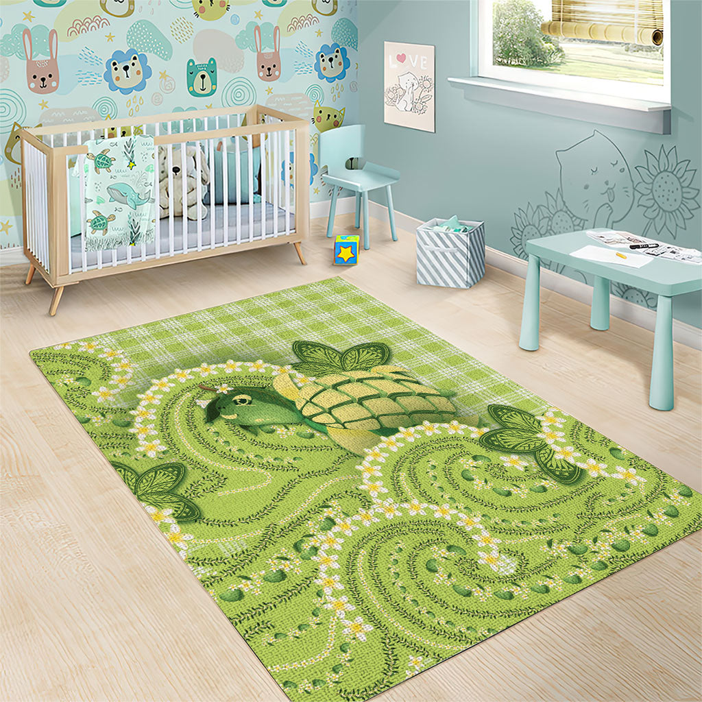 Hawaii Palaka Area Rug Cute Green Mango Turtle On The Waves DT05 - Polynesian Pride