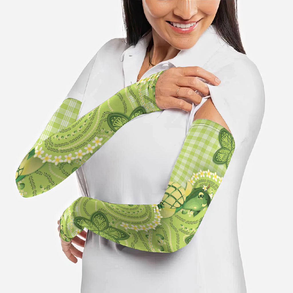 Hawaii Palaka Arm Sleeves Cute Green Mango Turtle On The Waves DT05 - Polynesian Pride
