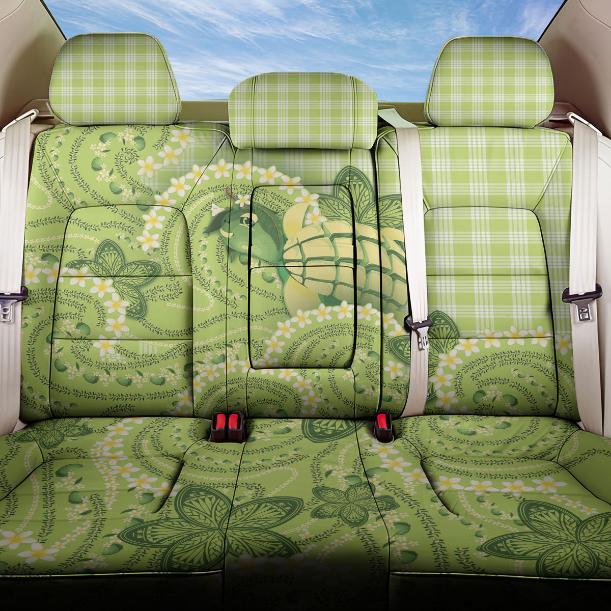 Hawaii Palaka Back Car Seat Cover Cute Green Mango Turtle On The Waves DT05 One Size Green - Polynesian Pride