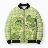 Hawaii Palaka Bomber Puffer Jacket Cute Green Mango Turtle On The Waves DT05 Unisex Green - Polynesian Pride