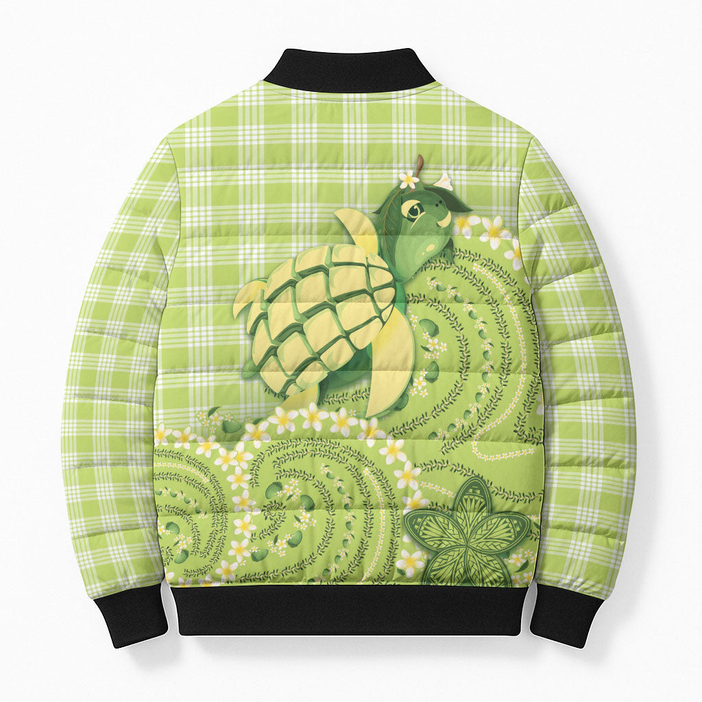Hawaii Palaka Bomber Puffer Jacket Cute Green Mango Turtle On The Waves DT05 - Polynesian Pride