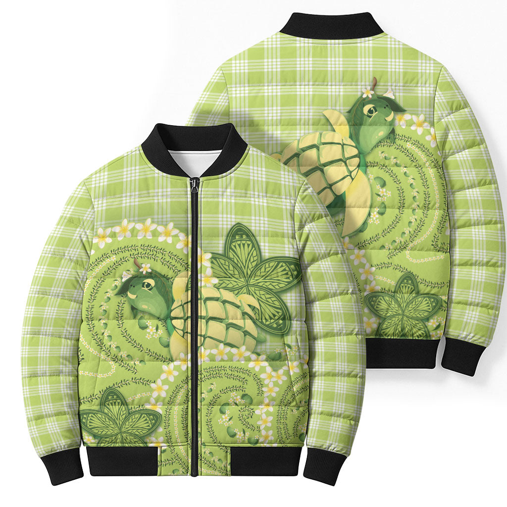 Hawaii Palaka Bomber Puffer Jacket Cute Green Mango Turtle On The Waves DT05 - Polynesian Pride