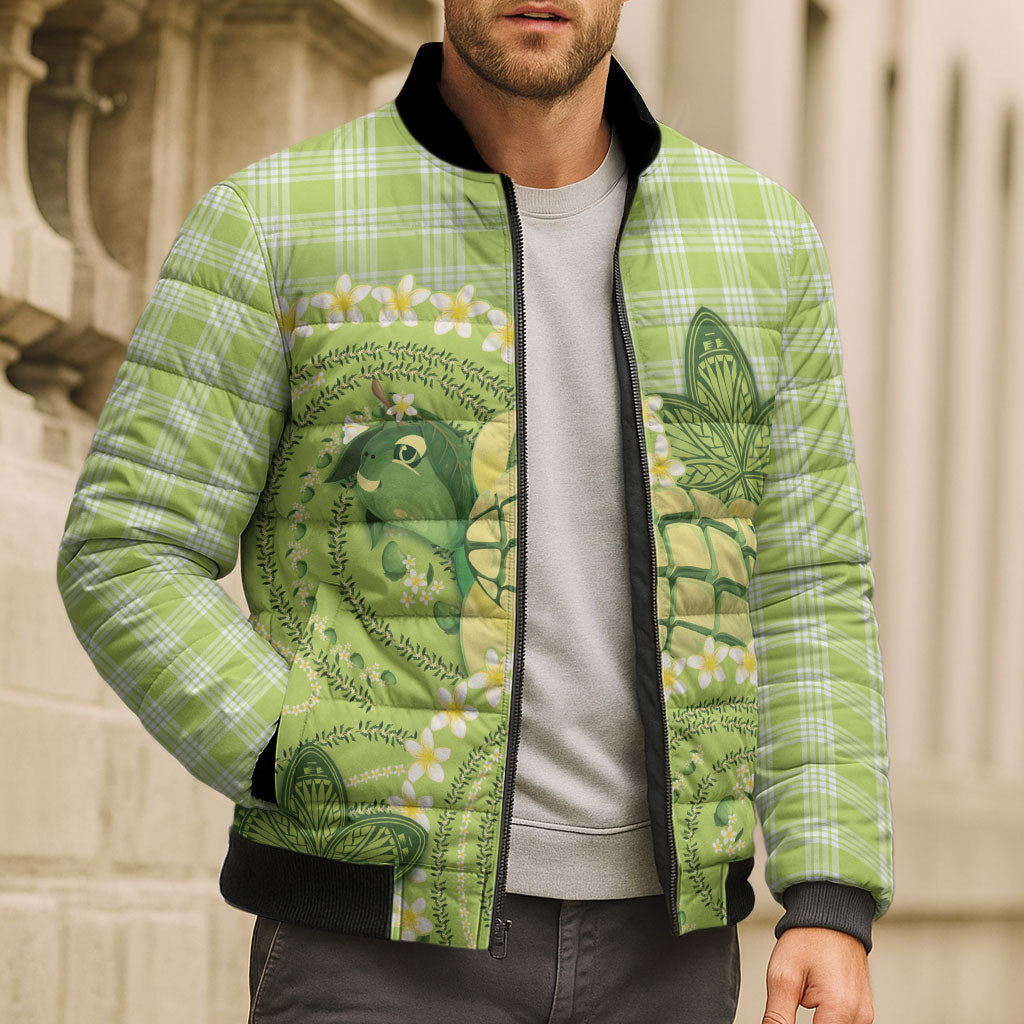Hawaii Palaka Bomber Puffer Jacket Cute Green Mango Turtle On The Waves DT05 - Polynesian Pride
