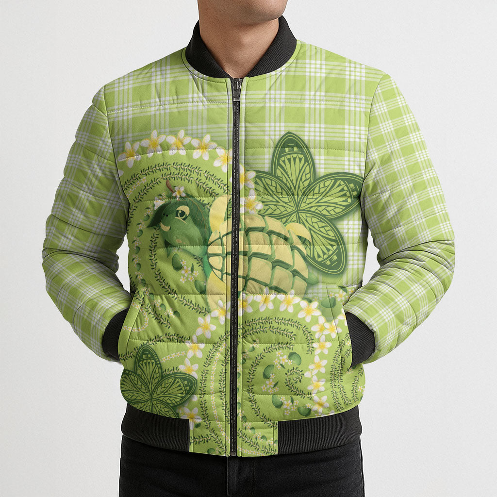 Hawaii Palaka Bomber Puffer Jacket Cute Green Mango Turtle On The Waves DT05 - Polynesian Pride