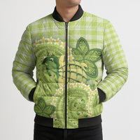 Hawaii Palaka Bomber Puffer Jacket Cute Green Mango Turtle On The Waves DT05 - Polynesian Pride