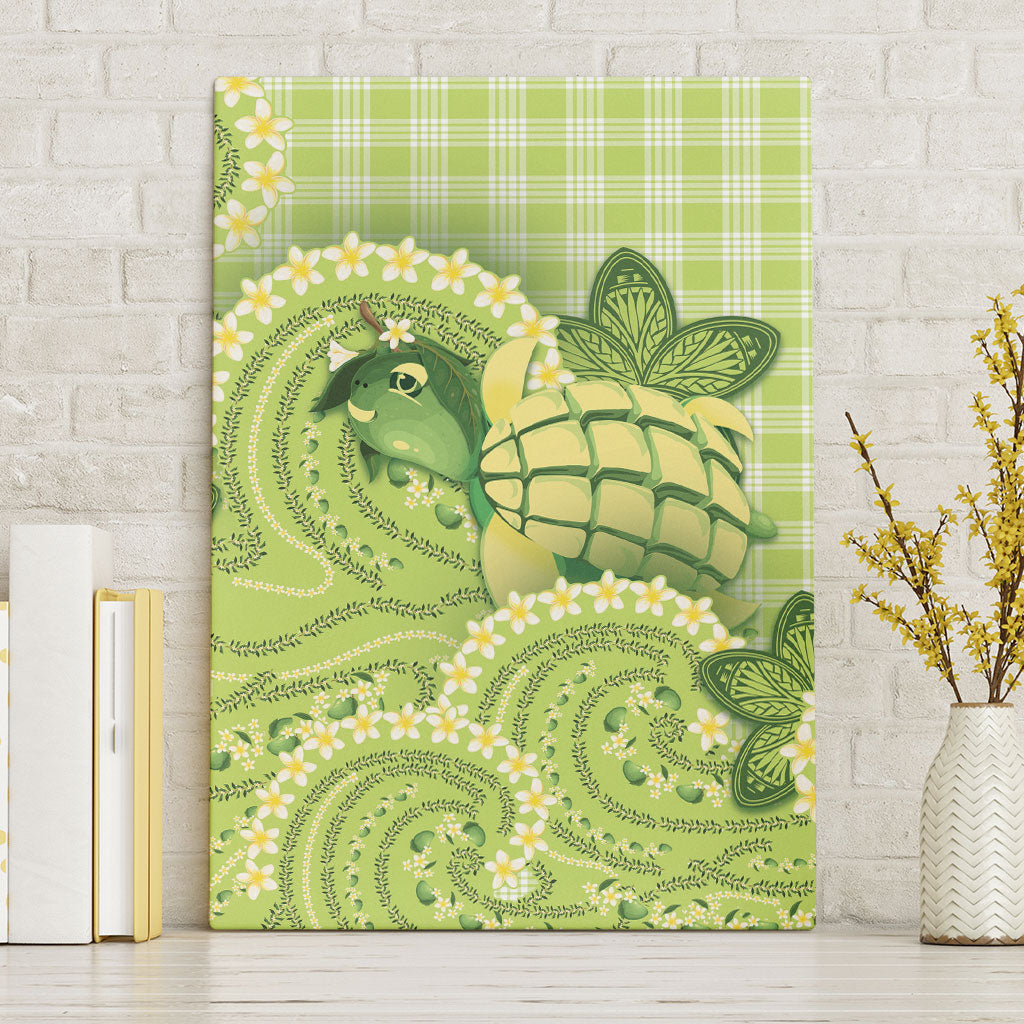 Hawaii Palaka Canvas Wall Art Cute Green Mango Turtle On The Waves DT05 Without Frame Green - Polynesian Pride