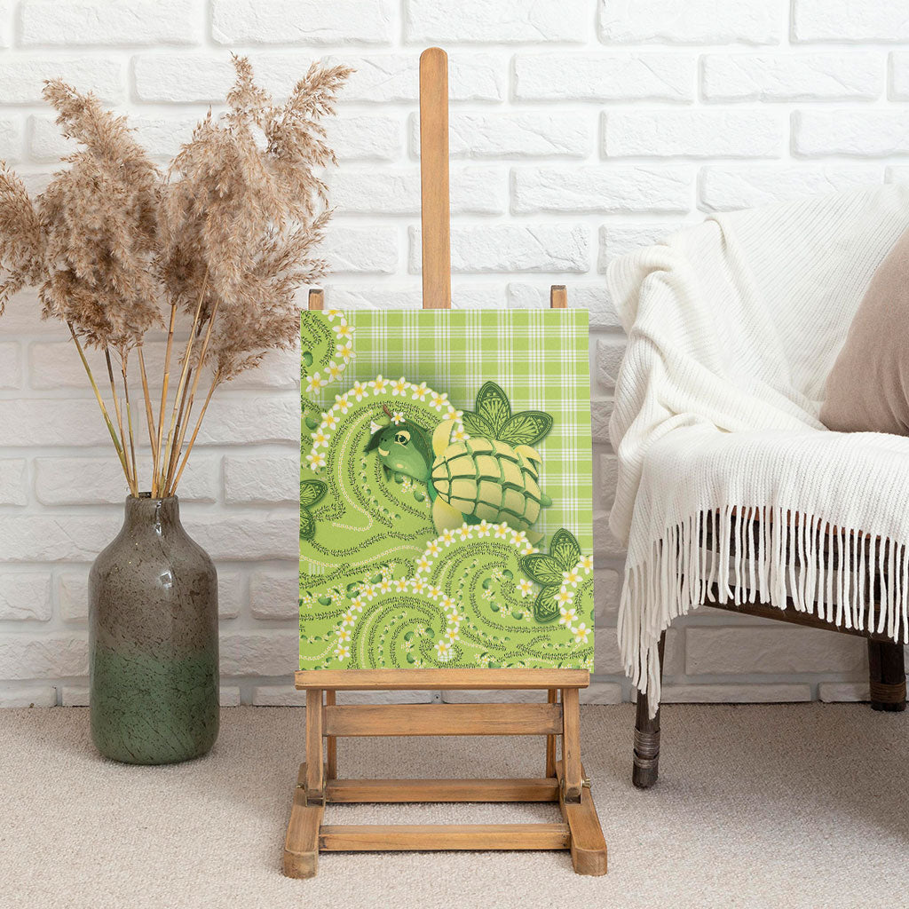 Hawaii Palaka Canvas Wall Art Cute Green Mango Turtle On The Waves DT05 - Polynesian Pride