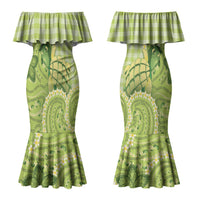 Hawaii Palaka Couples Matching Mermaid Dress and Long Sleeve Button Shirt Cute Green Mango Turtle On The Waves DT05 - Polynesian Pride