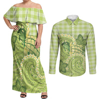 Hawaii Palaka Couples Matching Off Shoulder Maxi Dress and Long Sleeve Button Shirt Cute Green Mango Turtle On The Waves DT05 Green - Polynesian Pride