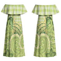 Hawaii Palaka Couples Matching Off Shoulder Maxi Dress and Long Sleeve Button Shirt Cute Green Mango Turtle On The Waves DT05 - Polynesian Pride