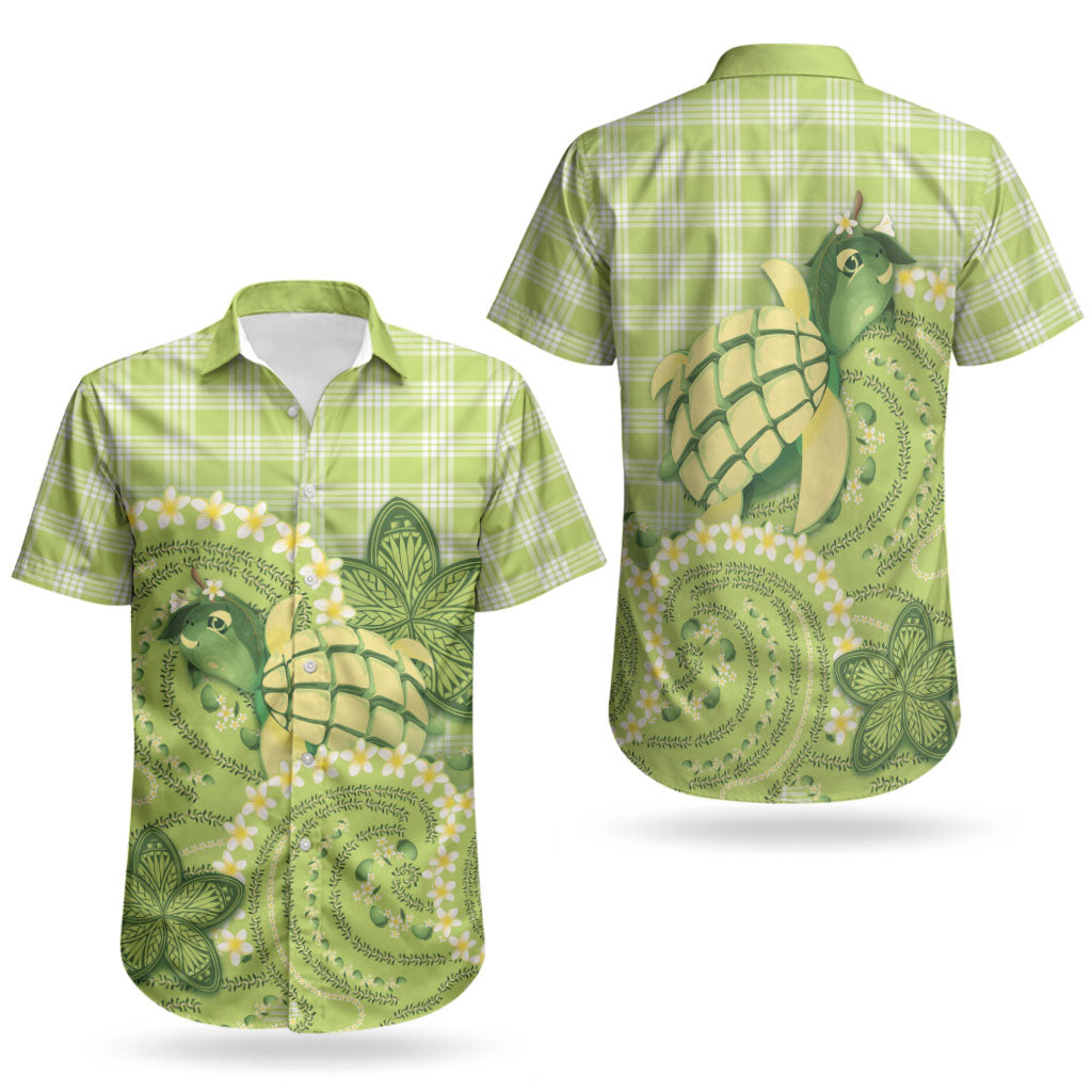 Hawaii Palaka Couples Matching Off Shoulder Short Dress and Hawaiian Shirt Cute Green Mango Turtle On The Waves DT05 - Polynesian Pride