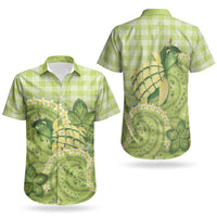 Hawaii Palaka Couples Matching Off Shoulder Short Dress and Hawaiian Shirt Cute Green Mango Turtle On The Waves DT05 - Polynesian Pride