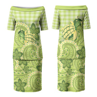 Hawaii Palaka Couples Matching Puletasi and Long Sleeve Button Shirt Cute Green Mango Turtle On The Waves DT05 - Polynesian Pride