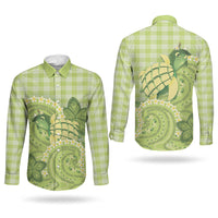 Hawaii Palaka Couples Matching Short Sleeve Bodycon Dress and Long Sleeve Button Shirt Cute Green Mango Turtle On The Waves DT05 - Polynesian Pride