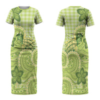 Hawaii Palaka Couples Matching Short Sleeve Bodycon Dress and Long Sleeve Button Shirt Cute Green Mango Turtle On The Waves DT05 - Polynesian Pride