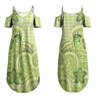 Hawaii Palaka Couples Matching Summer Maxi Dress and Long Sleeve Button Shirt Cute Green Mango Turtle On The Waves DT05 - Polynesian Pride