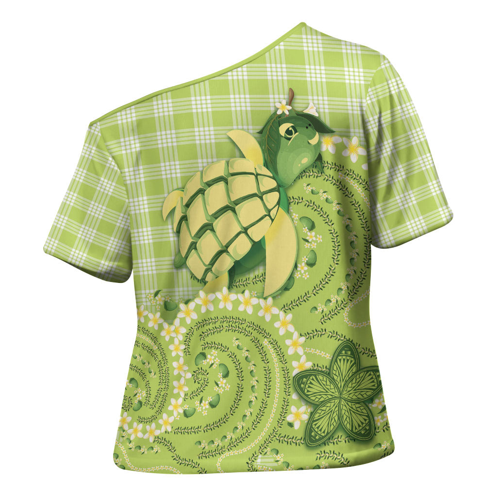 Hawaii Palaka Cross Shoulder Shirt Cute Green Mango Turtle On The Waves DT05 - Polynesian Pride
