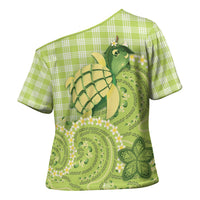 Hawaii Palaka Cross Shoulder Shirt Cute Green Mango Turtle On The Waves DT05 - Polynesian Pride