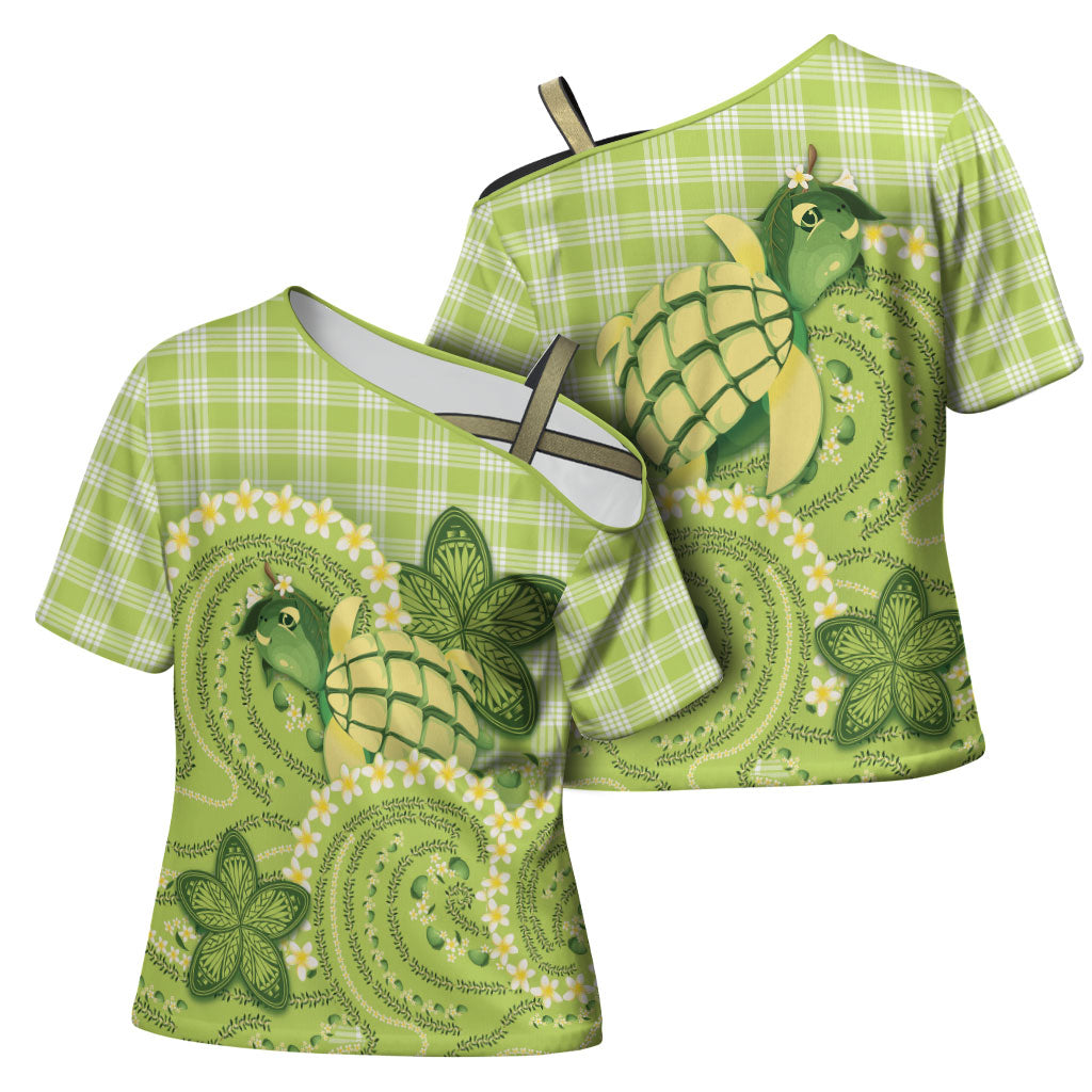 Hawaii Palaka Cross Shoulder Shirt Cute Green Mango Turtle On The Waves DT05 - Polynesian Pride
