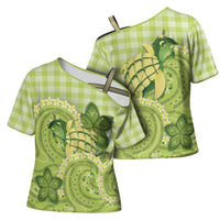 Hawaii Palaka Cross Shoulder Shirt Cute Green Mango Turtle On The Waves DT05 - Polynesian Pride