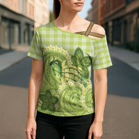 Hawaii Palaka Cross Shoulder Shirt Cute Green Mango Turtle On The Waves DT05 - Polynesian Pride