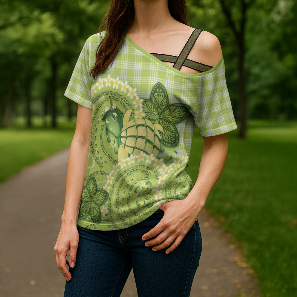 Hawaii Palaka Cross Shoulder Shirt Cute Green Mango Turtle On The Waves DT05 - Polynesian Pride