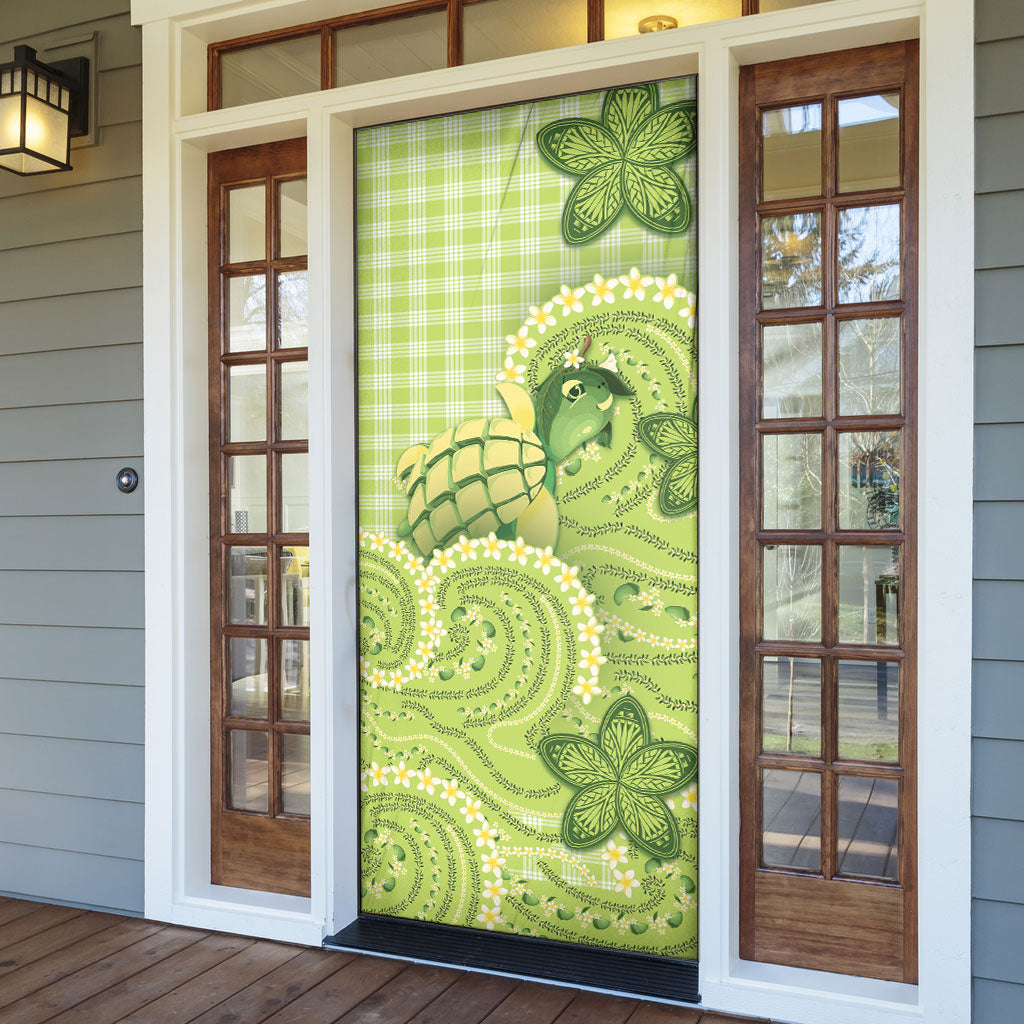 Hawaii Palaka Door Cover Cute Green Mango Turtle On The Waves DT05 - Polynesian Pride