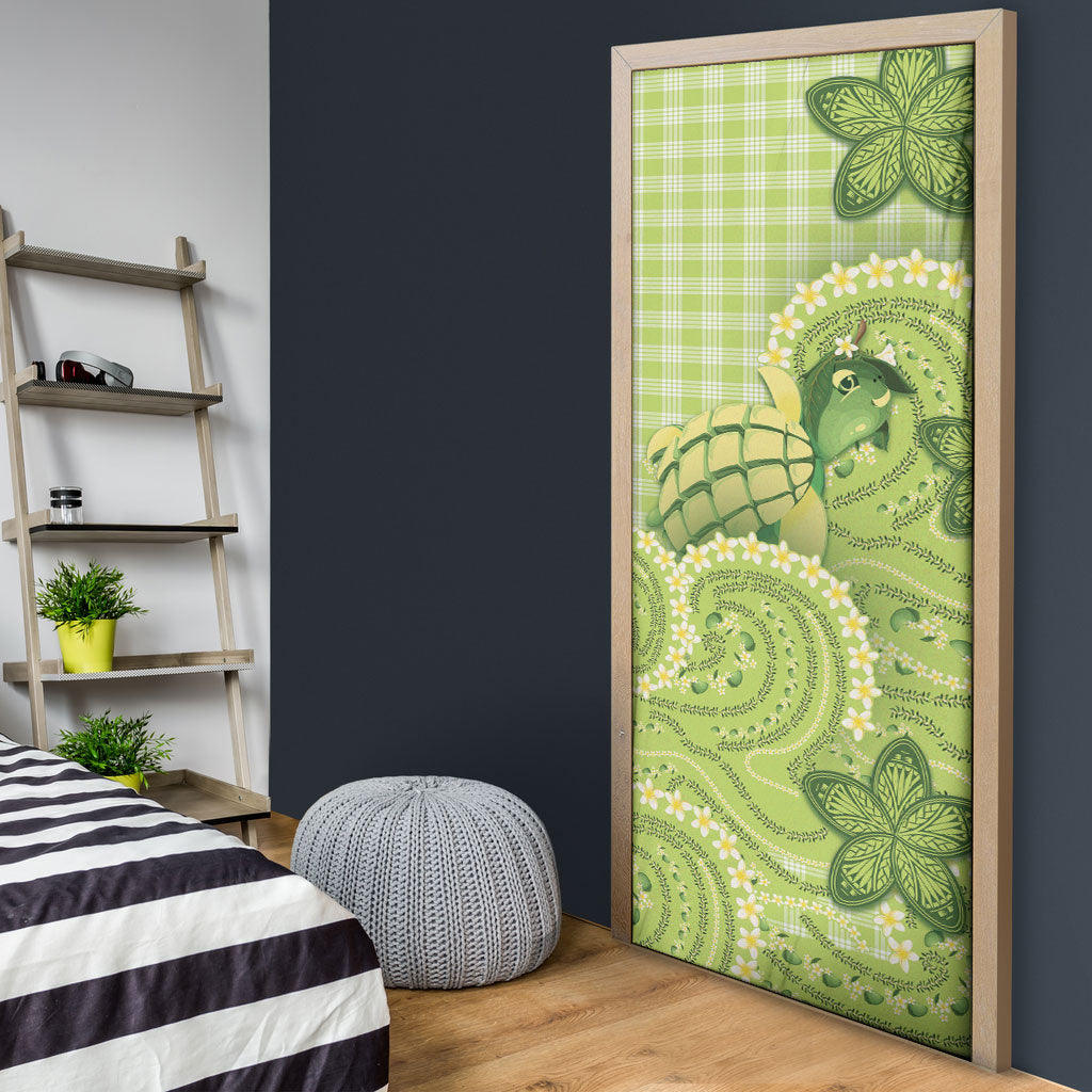 Hawaii Palaka Door Cover Cute Green Mango Turtle On The Waves DT05 - Polynesian Pride