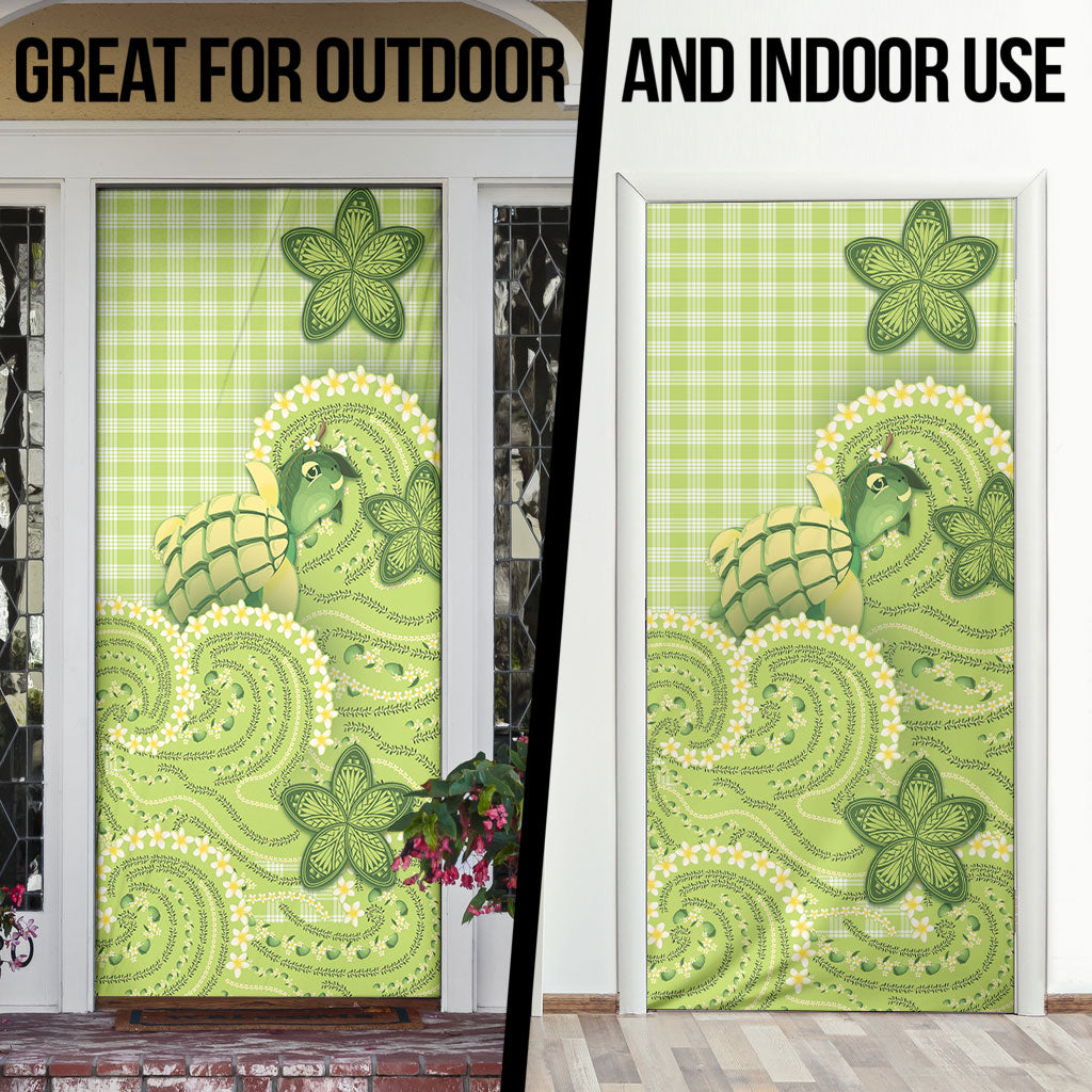 Hawaii Palaka Door Cover Cute Green Mango Turtle On The Waves DT05 - Polynesian Pride