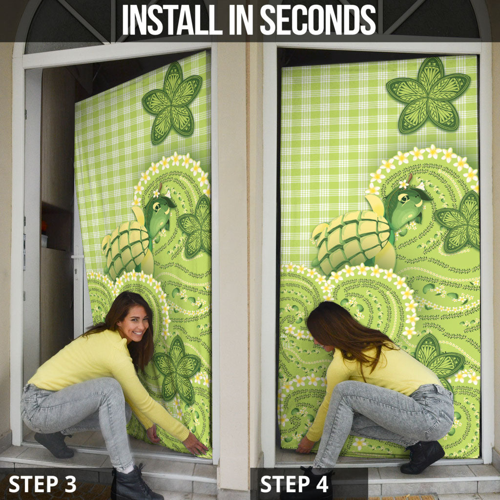 Hawaii Palaka Door Cover Cute Green Mango Turtle On The Waves DT05 - Polynesian Pride