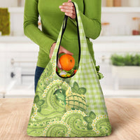 Hawaii Palaka Grocery Bag Cute Green Mango Turtle On The Waves DT05 - Polynesian Pride