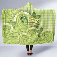 Hawaii Palaka Hooded Blanket Cute Green Mango Turtle On The Waves DT05 One Size Green - Polynesian Pride