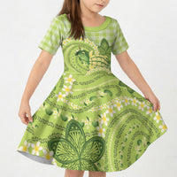 Hawaii Palaka Kid Short Sleeve Dress Cute Green Mango Turtle On The Waves DT05 KID Green - Polynesian Pride