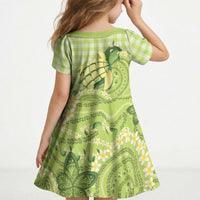 Hawaii Palaka Kid Short Sleeve Dress Cute Green Mango Turtle On The Waves DT05 - Polynesian Pride