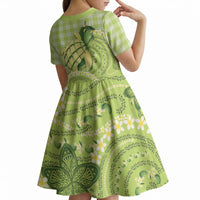 Hawaii Palaka Kid Short Sleeve Dress Cute Green Mango Turtle On The Waves DT05 - Polynesian Pride