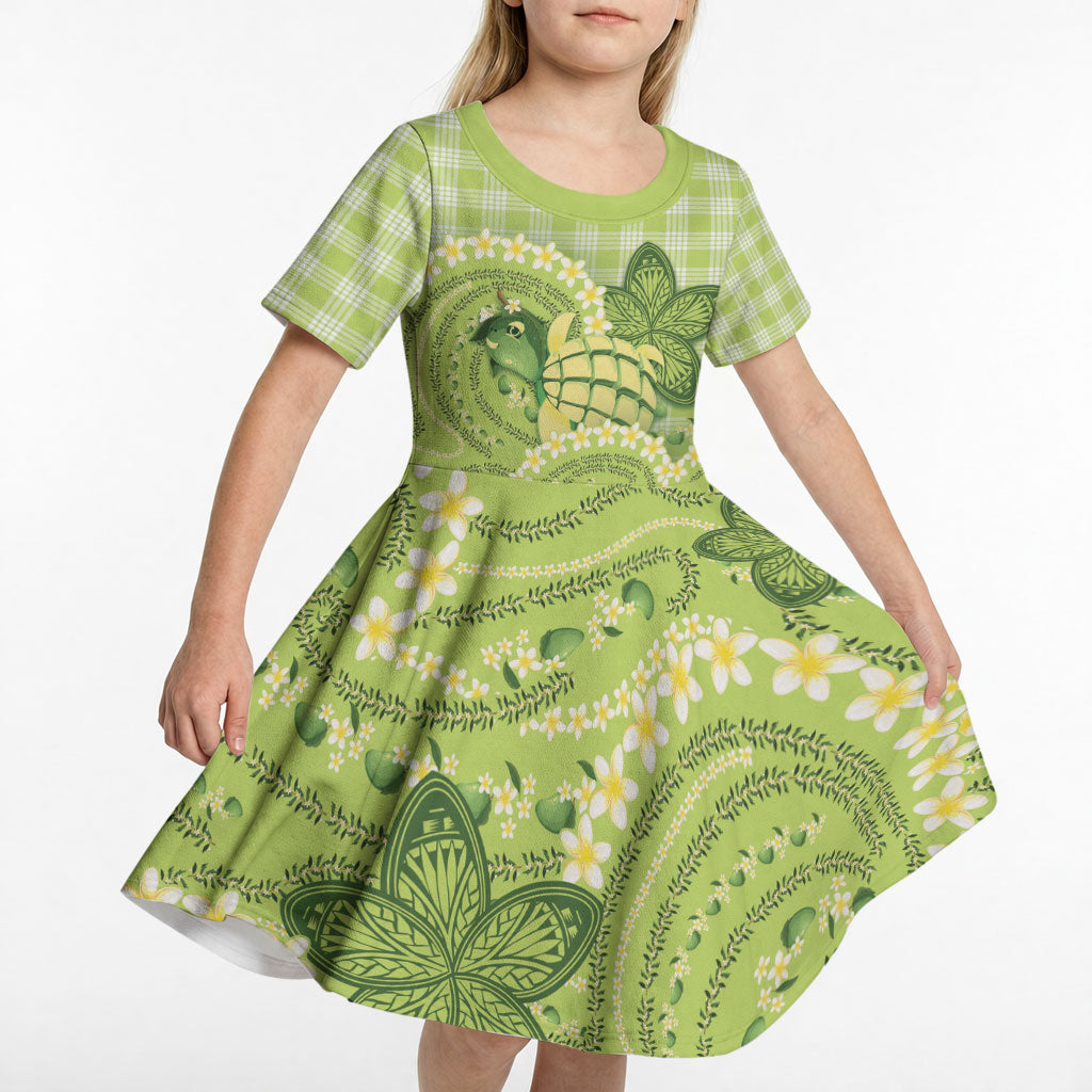 Hawaii Palaka Kid Short Sleeve Dress Cute Green Mango Turtle On The Waves DT05 - Polynesian Pride